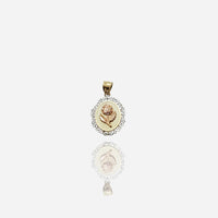 Tri-Color Oval Framed Flower Pendant (14K)