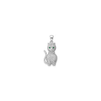 Icy Green-Eye Cat Pendant (Silver) front - Popular Jewelry - New York