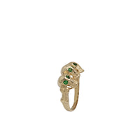 Verdant-Eyed Triple Skull Ring (14K)