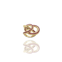 Crimson Stripe Tangled Snake Ring (14K)