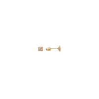 Round Zirconia Square Frame Stud Earrings (14K)