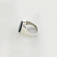 Oval Black Onyx Ring (Silver) Left angle - Popular Jewelry - New York