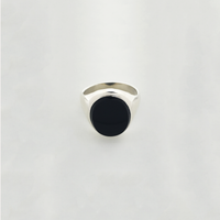 Oval Black Onyx Ring (Silver) Front - Popular Jewelry - New York