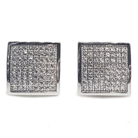 Micropavé Square Stud Silver CZ (Pair)