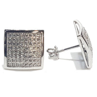 Micropavé Square Stud Silver CZ (Pair)