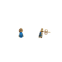 Pear Shaped Blue Topaz and Diamond Stud Earrings (14K)