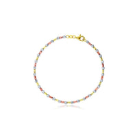 Tricolor Diamond Cut Ball & Bar Bead Bracelet (14K)