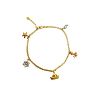 Tricolor Marine Charm Anklet Bracelet (14K).