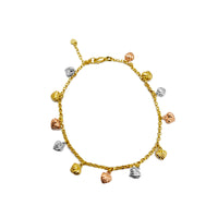 Tricolor Diamond-Cut Heart Anklet Bracelet (14K)