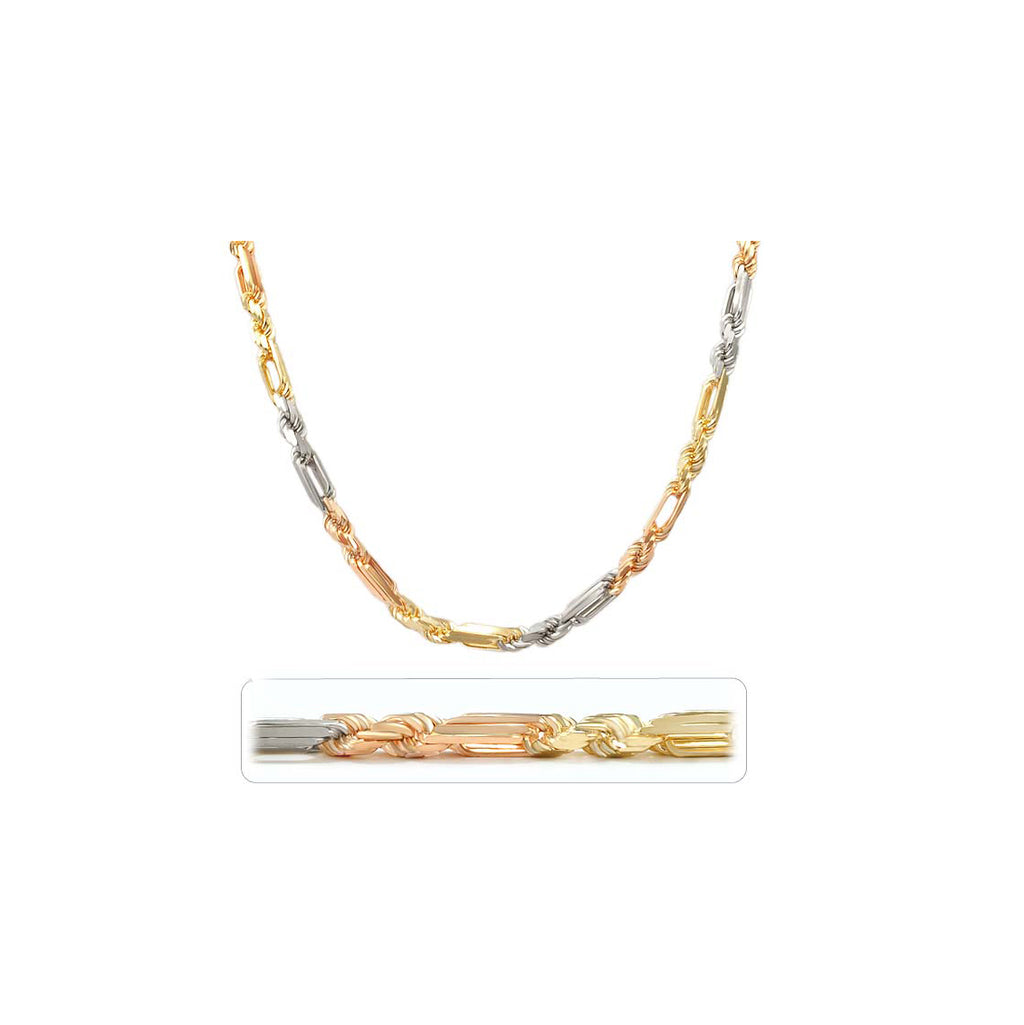 Tri-Color Solid Milano Rope Chain (14K) – Popular J