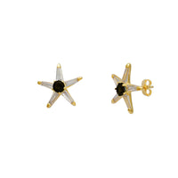 Trapezoid & Round Star Stud Earrings (14K)