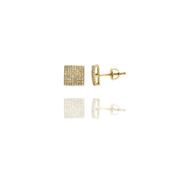 Yellow Gold Layered Icy Bling Square Screw Back Diamond Earrings (14K)