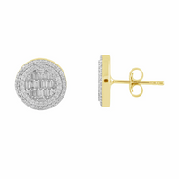 Diamond Baguette Round Stud Earrings (14K)