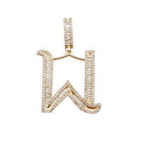 Yellow Gold Baguette Diamond Letter W Initial Pendant (14K)