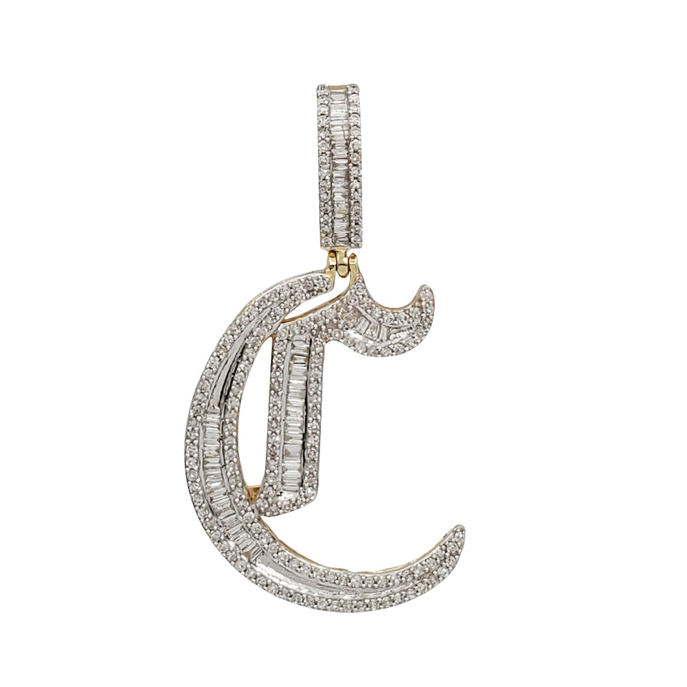 Yellow Gold Baguette Diamond Letter C Initial Pendant (14K)
