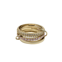 Pink & White Zirconia Connected 3-Piece Stack Ring (14K)