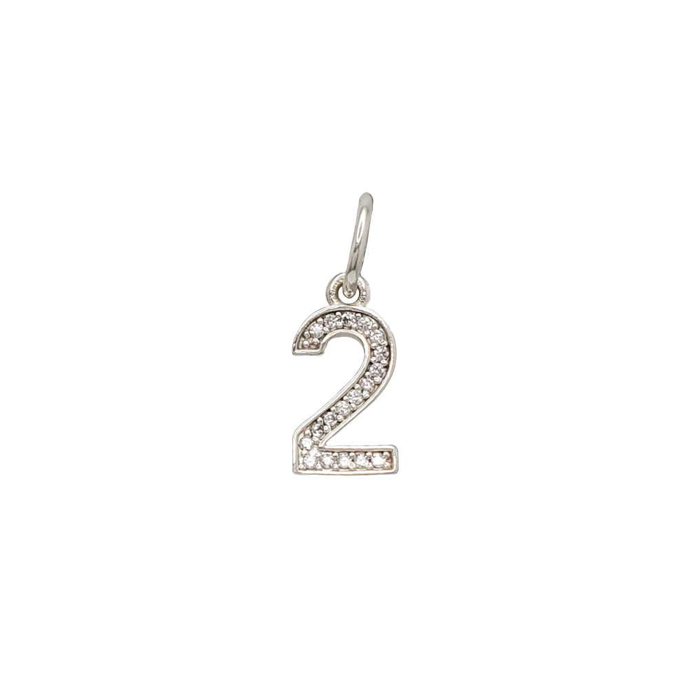 Sparkling Number 2 Charm Pendant (Sterling Silver)