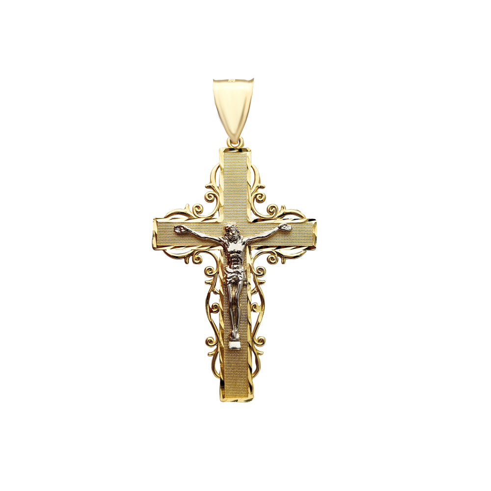Two-Tone Cross Texture Pendant (14K)