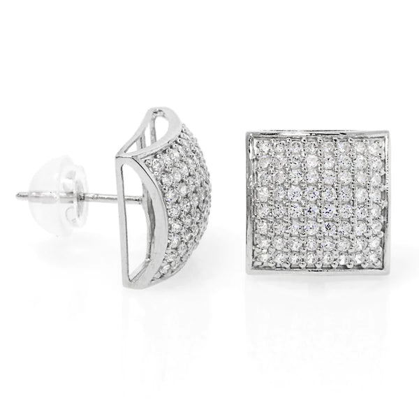 Textured Square Pave Diamond Earring Studs in 14k Gold - Filigree Jewelers