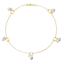 Heart Beaded Dangle Anklet (14K)