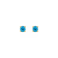 3 毫米圆形天然瑞士蓝色托帕石耳钉 (14K) 正面 - Popular Jewelry  - 纽约