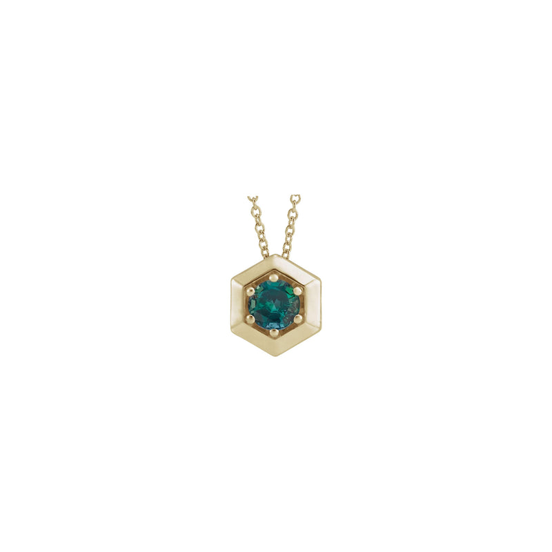 Alexandrite Solitaire Hexagon Necklace (14K) front - Popular Jewelry - New York