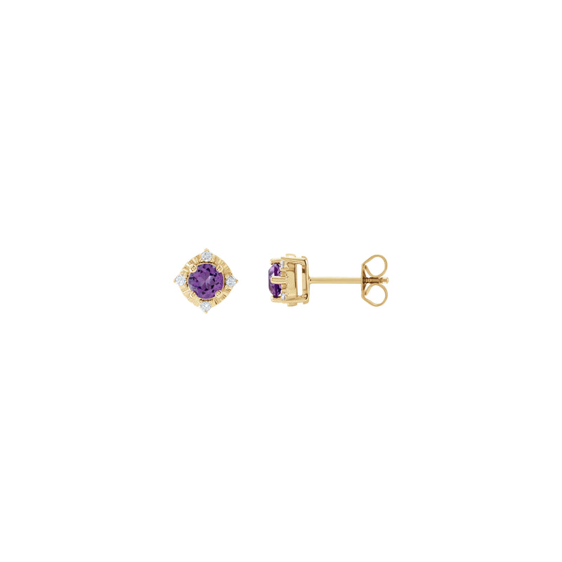 Amethyst and Natural Diamond Accent Halo Stud Earrings (14K) main - Popular Jewelry - New York