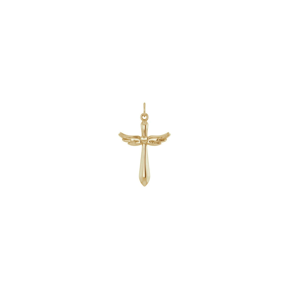 Angel Wings Heart Cross Pendant (14K) front - Popular Jewelry - New York