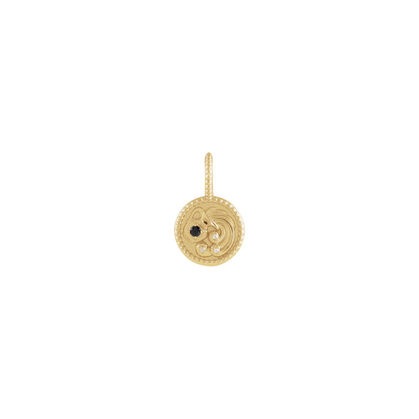 Black Spinel and White Diamond Aquarius Medallion Pendant (14K) front - Popular Jewelry  - New York