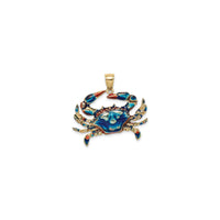 Blue Enamel Crab Pendant (14K) front - Popular Jewelry - New York