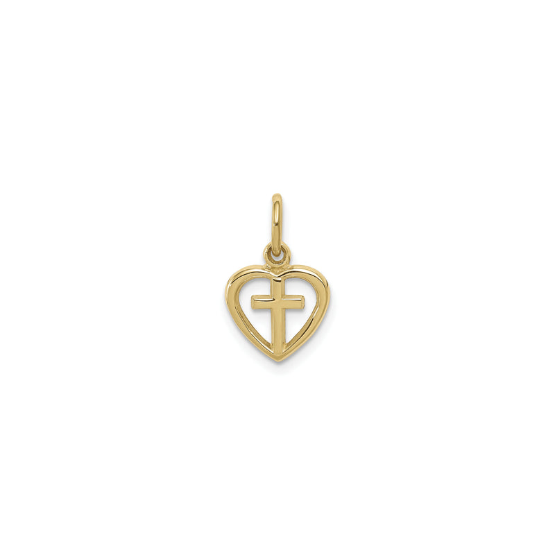 Cross with Heart Outline Pendant (14K) front - Popular Jewelry - New York