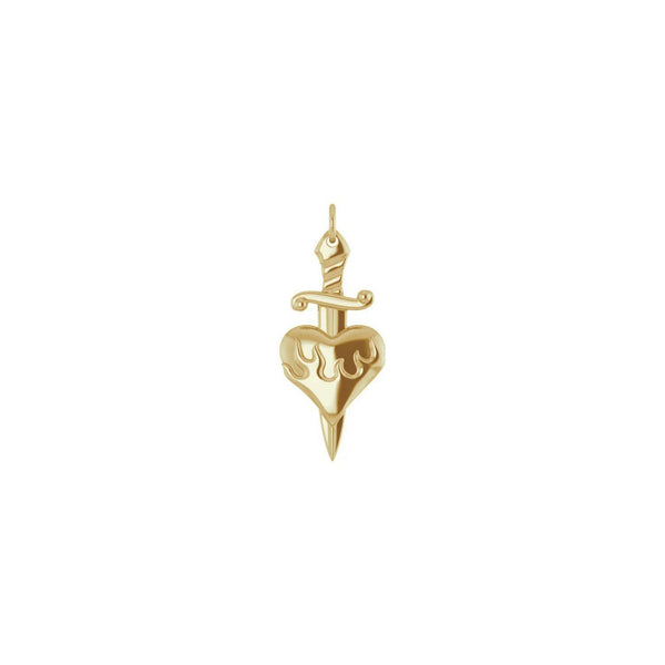 Dagger and Burning Heart Pendant (14K) front - Popular Jewelry - New York