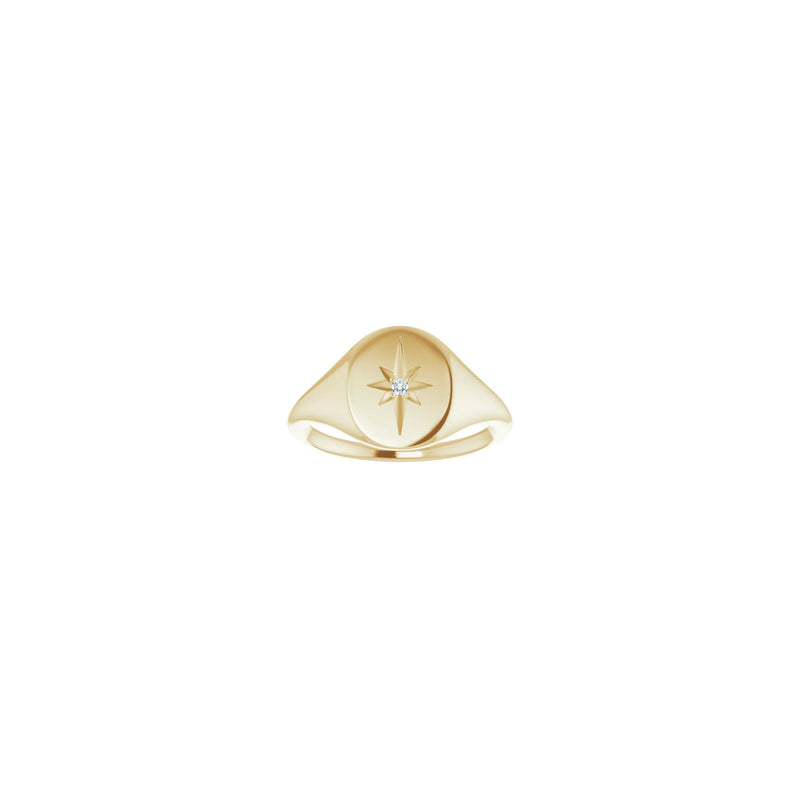 Diamond Shining Star Oval Signet Ring (14K) front - Popular Jewelry - New York