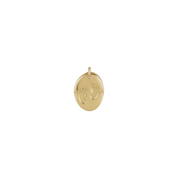Engravable Tiny Footprints Oval Medal (14K) front - Popular Jewelry - New York