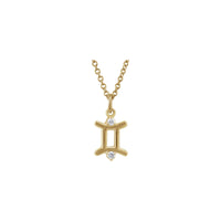 Gemini Zodiac Sign Diamond Solitaire Necklace (14K) front - Popular Jewelry - New York