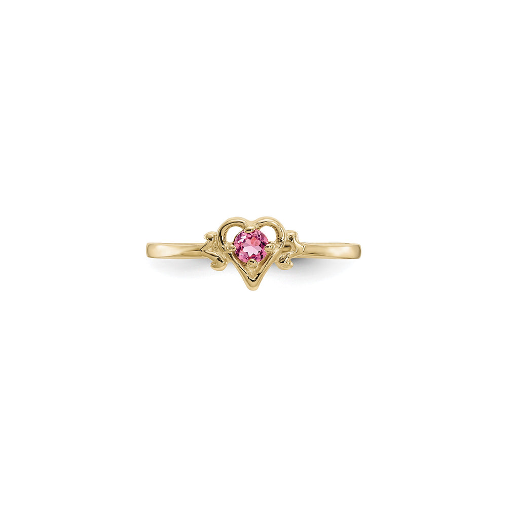 Heart Outlined October Birthstone Pink Tourmaline Ring (14K) front - Popular Jewelry - New York