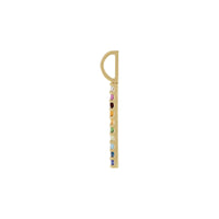 Multi-Gemstone Rainbow Bar Pendant (14K) side - Popular Jewelry - New York