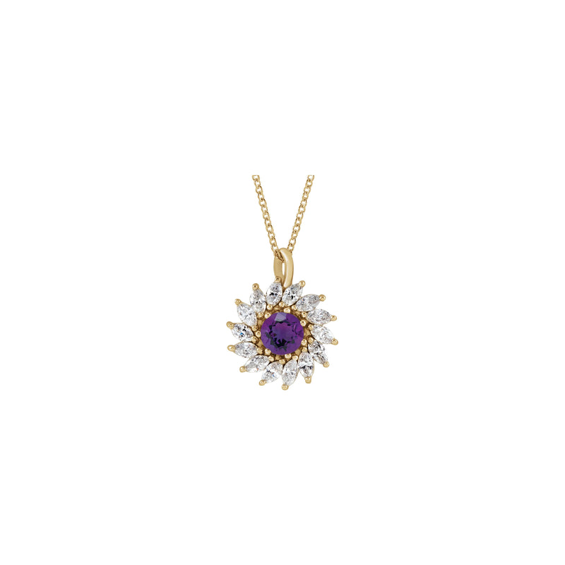 Natural Amethyst and Marquise Diamond Halo Necklace (14K) front - Popular Jewelry - New York