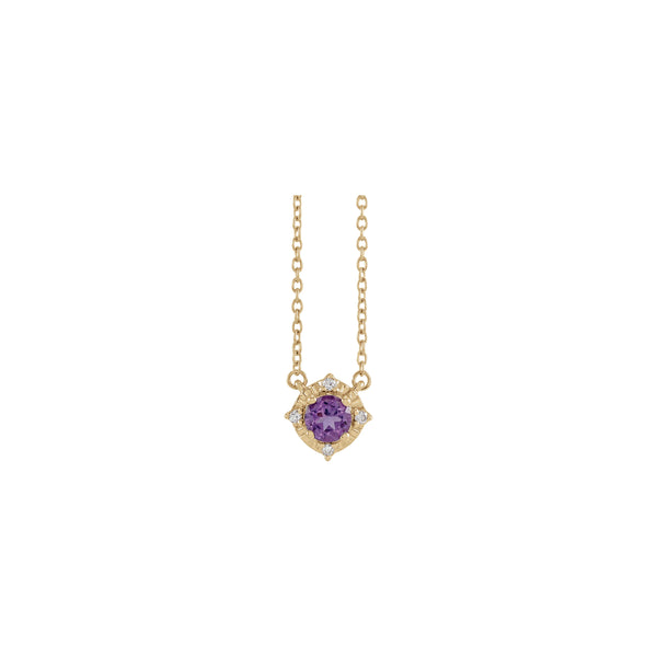 Natural Amethyst and Natural Diamond Accent Halo Necklace (14K) front - Popular Jewelry - New York