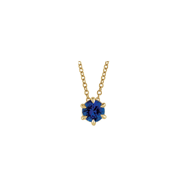 Natural Blue Sapphire Solitaire Claw Necklace (14K) front - Popular Jewelry - New York