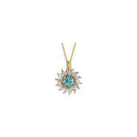 Natural Blue Zircon and Marquise Diamond Halo Necklace (14K) front - Popular Jewelry - New York