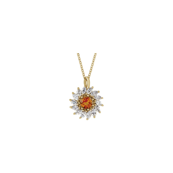 Natural Citrine and Diamond Halo Necklace (14K) front - Popular Jewelry - New York