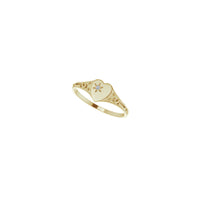 Natural Diamond Dotted Heart Signet Ring (14K) diagonal - Popular Jewelry - Efrog Newydd