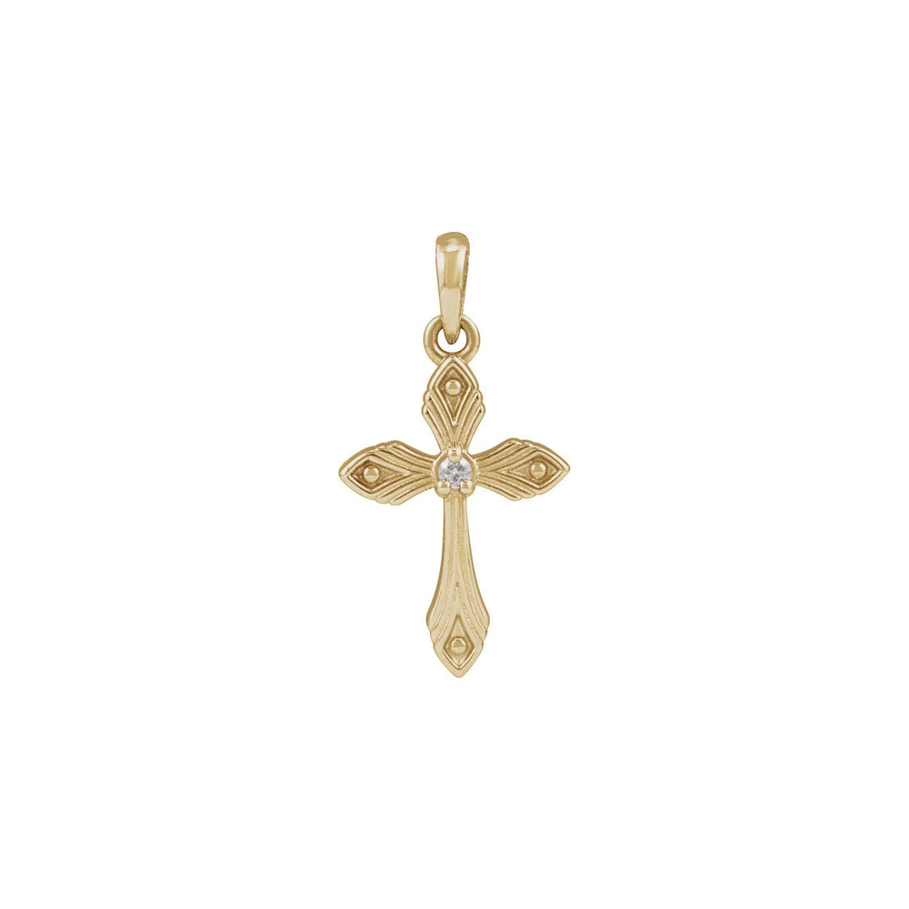 Natural Diamond Grooved Cross Pendant (14K) front - Popular Jewelry - New York
