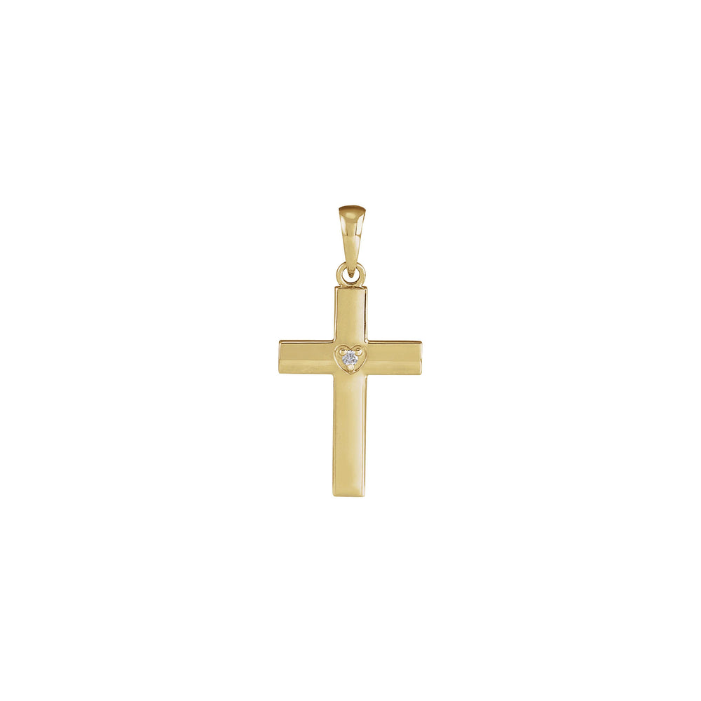 Natural Diamond Hearted Cross Pendant (14K) front - Popular Jewelry - New York