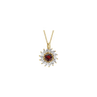 Natural Mozambique Garnet and Marquise Diamond Halo Necklace (14K) front - Popular Jewelry - New York