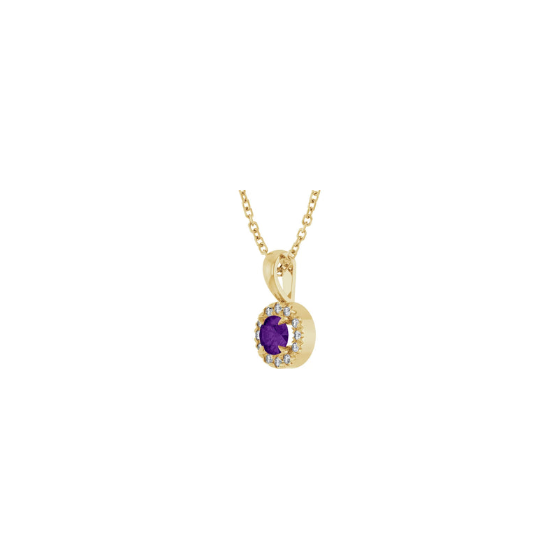 Natural Round Amethyst and Diamond Halo Necklace (14K) diagonal - Popular Jewelry - New York