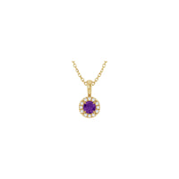 Natural Round Amethyst and Diamond Halo Necklace (14K) front - Popular Jewelry - New York