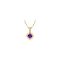 Natural Round Amethyst and Diamond Halo Necklace (14K) front - Popular Jewelry - Njujork
