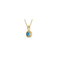 Natural Round Blue Zircon and Diamond Halo Necklace (14K) diagonal - Popular Jewelry - New York